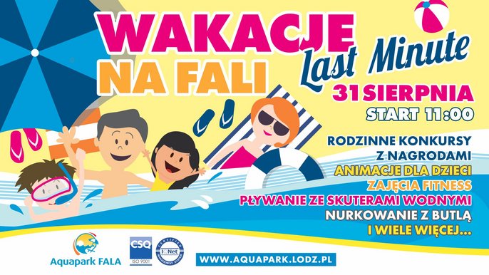 Wakacje na Fali last minute. 31 sierpnia start 11. Rodzinne konkursy z nagrodami, animacje dla dzieci, zajęcia fitness, pływanie ze skuterkami wodnymi, nurkowanie z butlą i wiele więcej. 