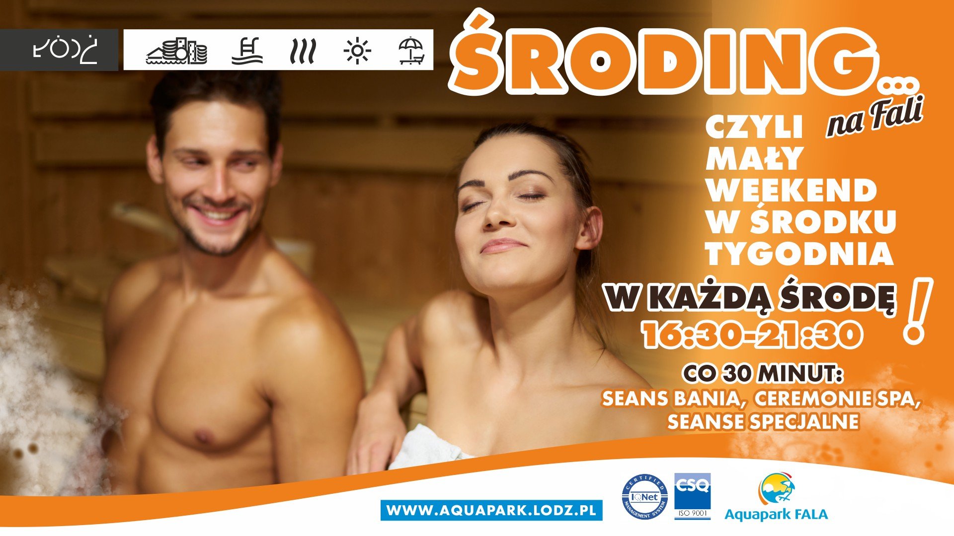 Środing na FALI czyli mały weekend w środku tygodnia. W każdą środę 16:30-21:30 co 30 minut: Seans Bania, Ceremonie Spa, Seanse Specjalne.