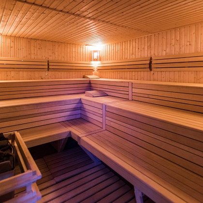 Inside of the indoor finnish sauna.
